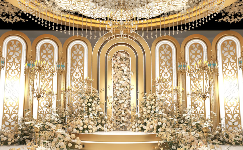 天桥香槟色调婚礼堂效果展示